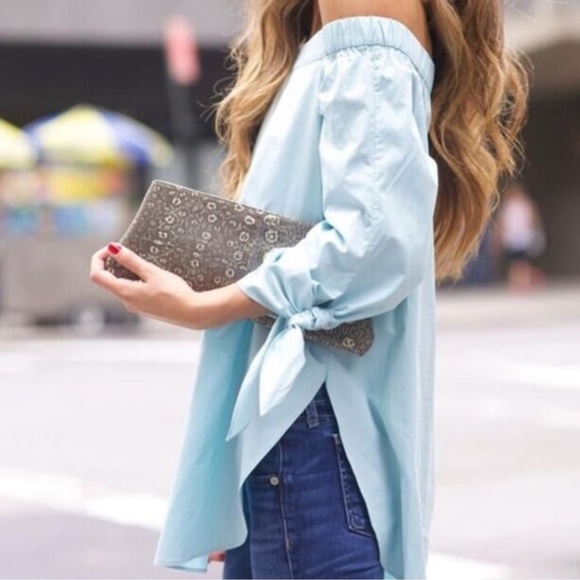 Boutique Tops - Amazing Light Blue Off Shoulder Blouse